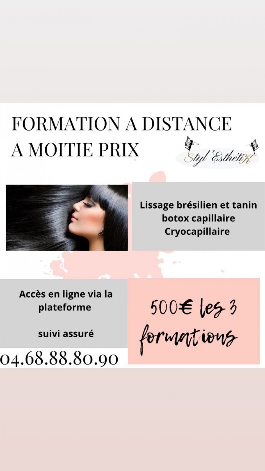 offre limitée 3 formations soins capillaires à distance : lissage brésilien et tanin, Botox capillaire, cryo capillaire